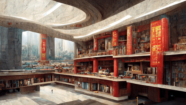 Abstrakt forestilling av et bibliotek